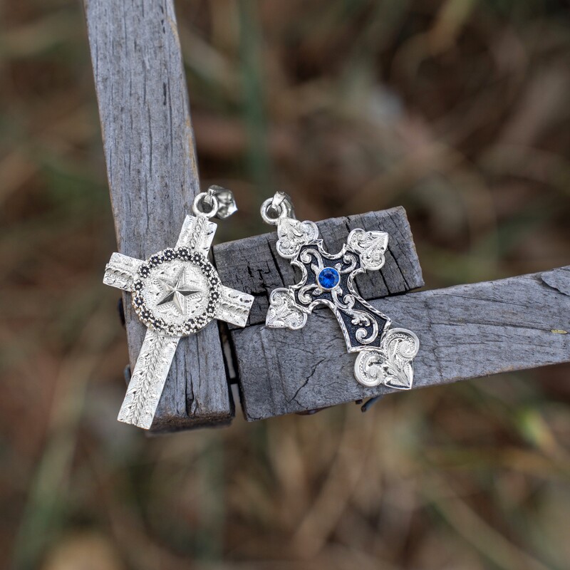 Two silver cross necklaces